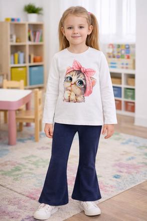 Dievčenské tričko s mačičkou a mašľou, 110