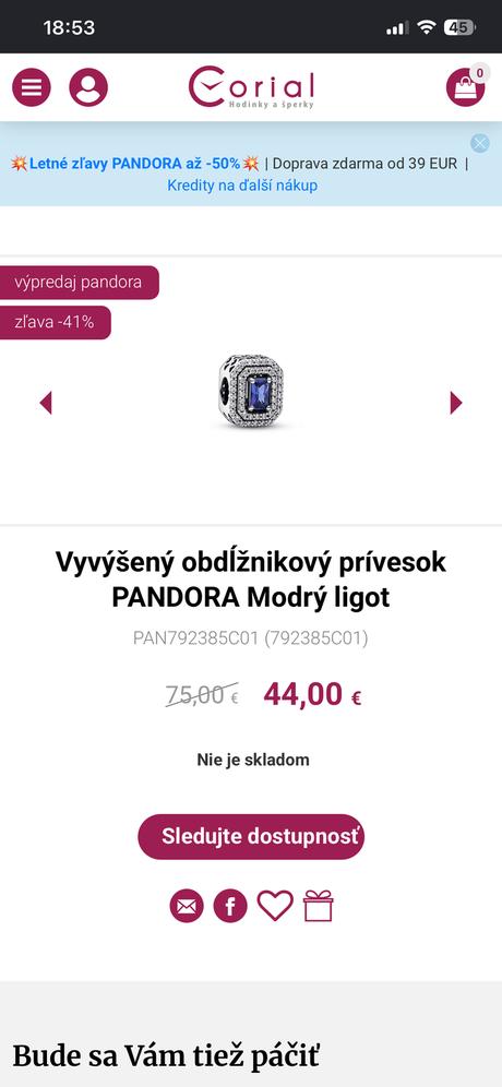 Pandora koralka modry ligot, pandora