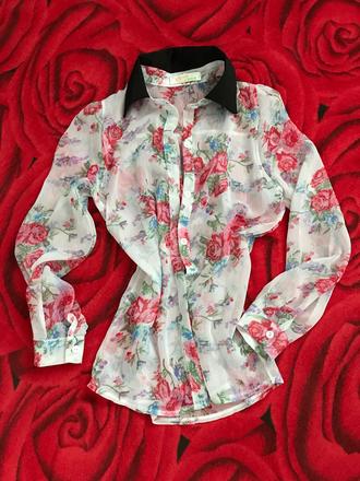 Priesvitná kvetinová blúzka, s