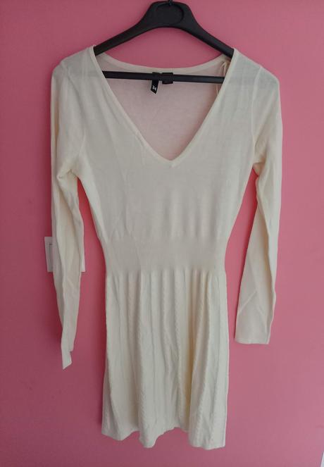 Úpletové smotanové šaty, h&m,34