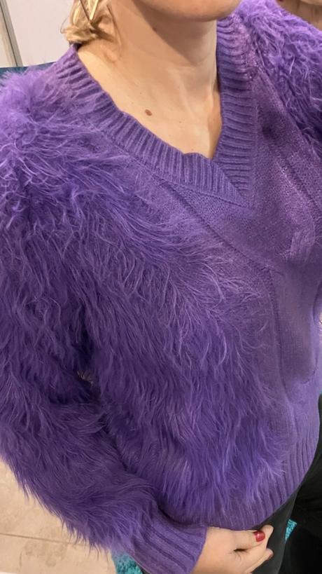 Dámsky huňatý sveter fialový l/xl, l / xl