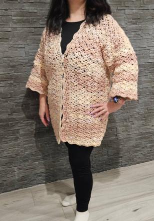 Predám handmade hačkovaný kardigan, <50