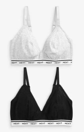 Sivo-čierna - nevystužená braletka s logom dd 2ks, next,75d