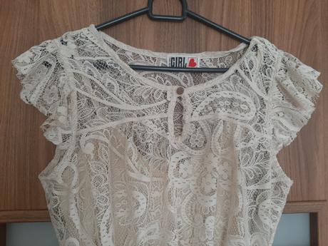 Béžové čipkované mini šaty, river island,38