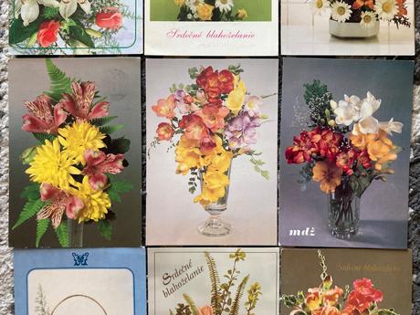 Retro pohľadnice kytice 80-90te roky, 