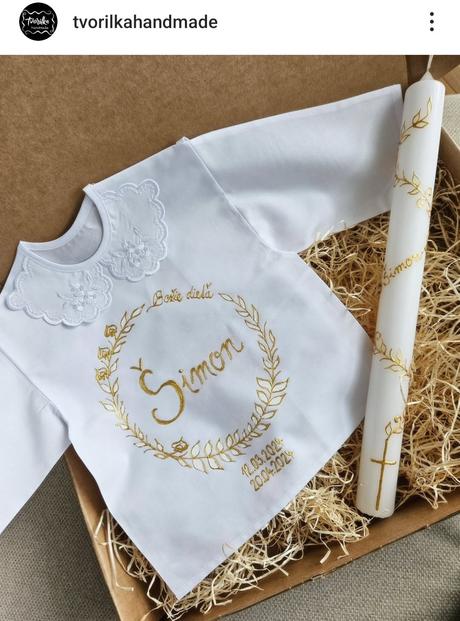 Ručne maľovaná krstná košieľka a sviečka, 50