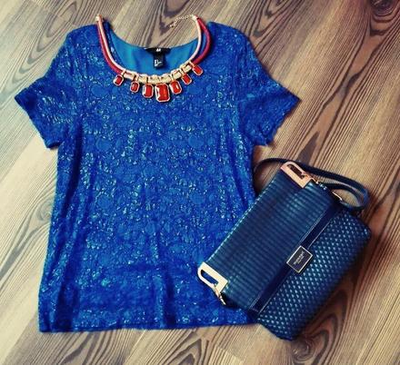 Čipkované tričko kráľovská modrá, h&m,s