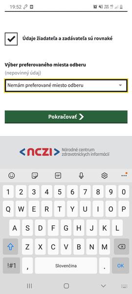 Mám si v tejto kolonke vybrať, kde mi budú robiť PCR test?