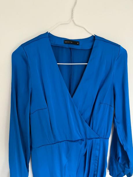 Mohito modré elegantné luxusne saténové áčkové šat, reserved,m