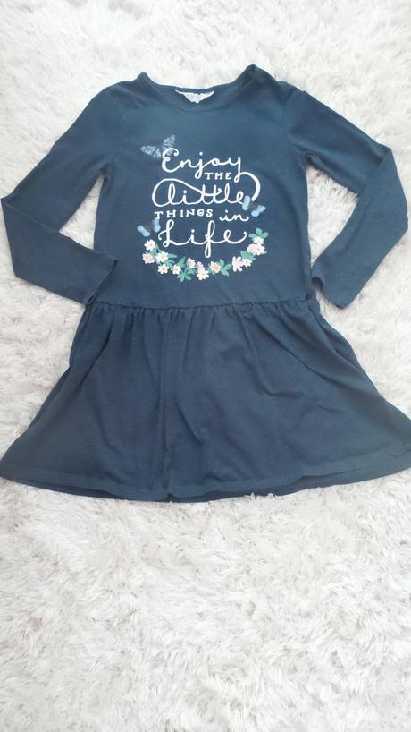 Tmavomodré šaty s nápisom, h&m,122