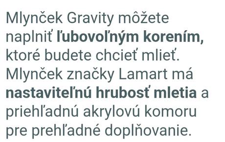 Gravitačný mlynček lamart korenička solnička, 