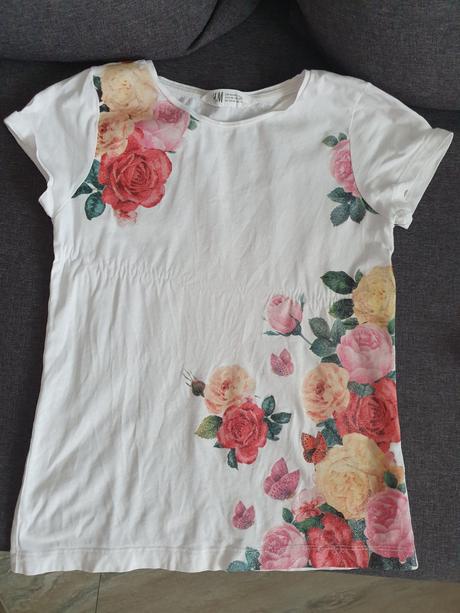 Trojica bielych kvetinových tričiek, h&m,134