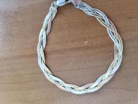Trojfarebný prepletaný strieborný náramok, 