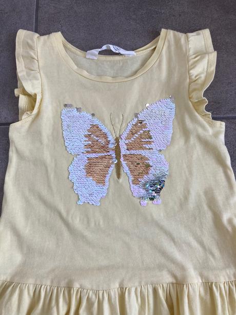 Šaty s flitrovým motýľom, h&m,110