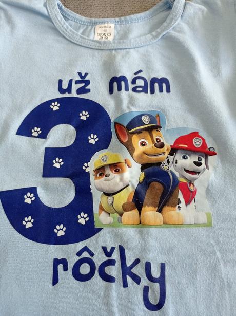 Oslava 3 roky, tričko paw patrol, 110