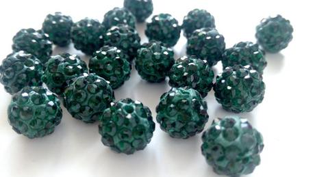 Korálky shamballa - tmavo zelené 10 mm, 