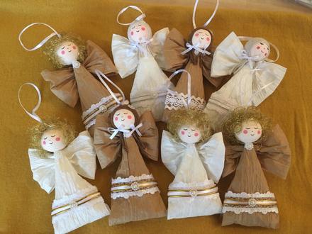 Vianoční anjelíci z papierovej stuhy, handmade,