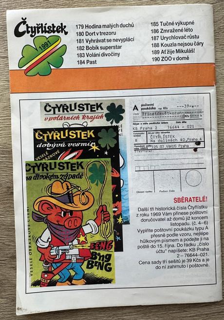 Komiks čtyřlístek 186 za 2eur,