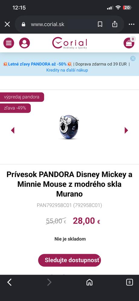 Pandora disney mickey a minnie koralky, pandora