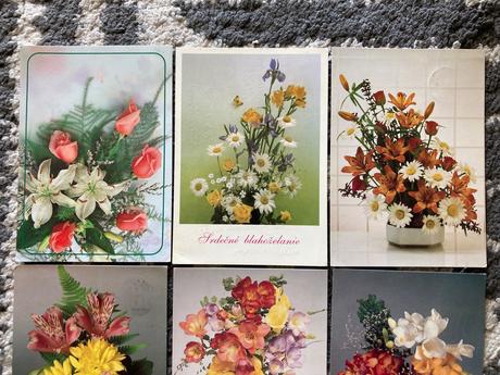 Retro pohľadnice kytice 80-90te roky, 