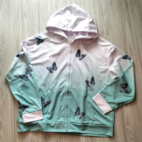 Mikina biela/tyrkysová s motýlikmi, v. xxl/xxxl, xxl