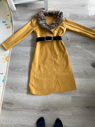 Vlneny horčicovy kabat xs, xs