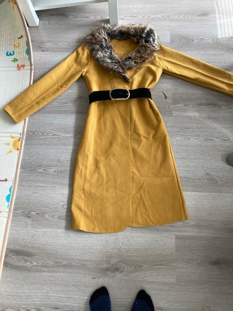 Vlneny horčicovy kabat xs, xs