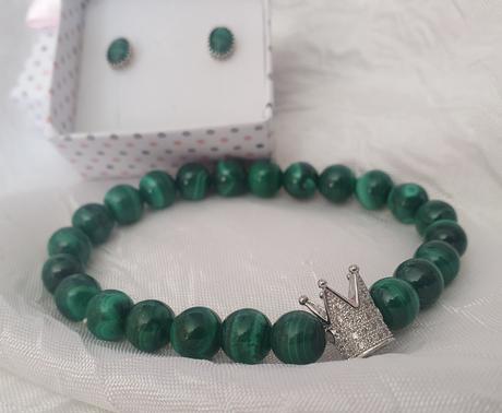 Strieborná súprava malachit,