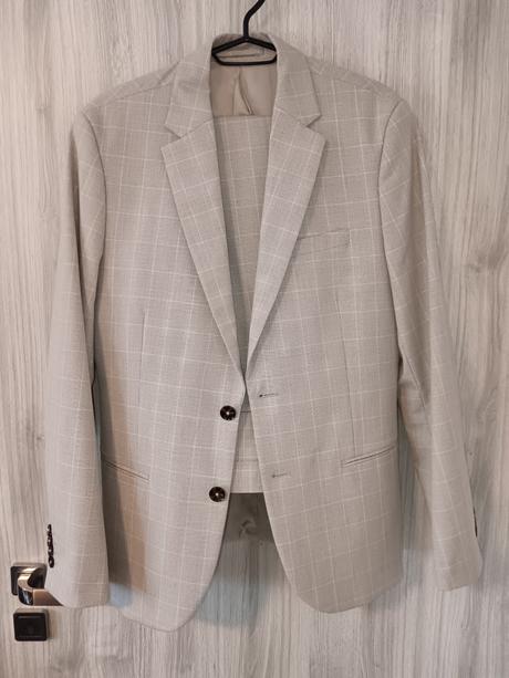 Károvaný, slim fit oblek, 48