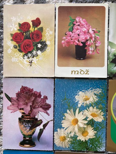 Retro pohľadnice kvety a mdž 80-90te roky, 