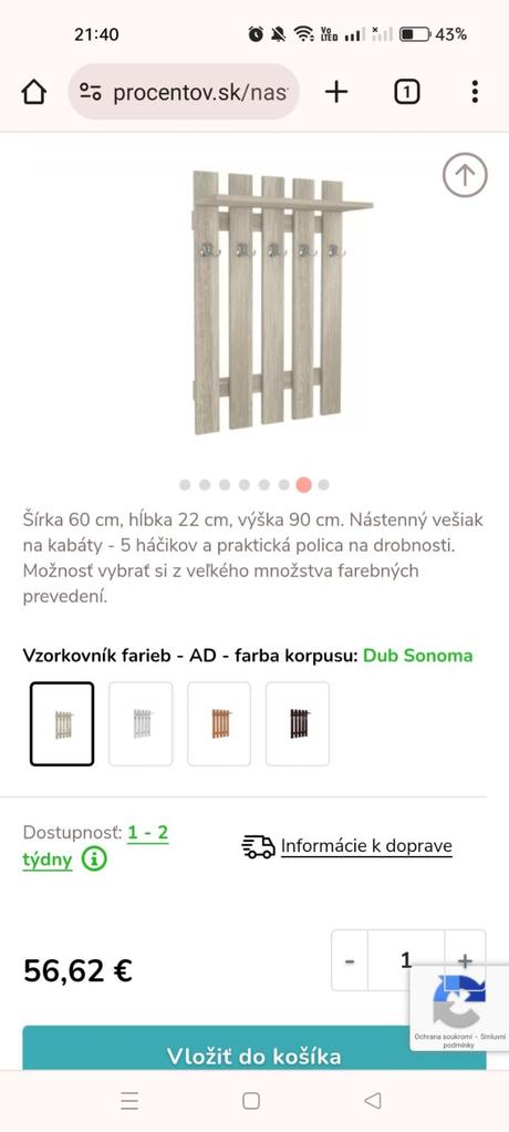 Predám nástenný vešiak, 