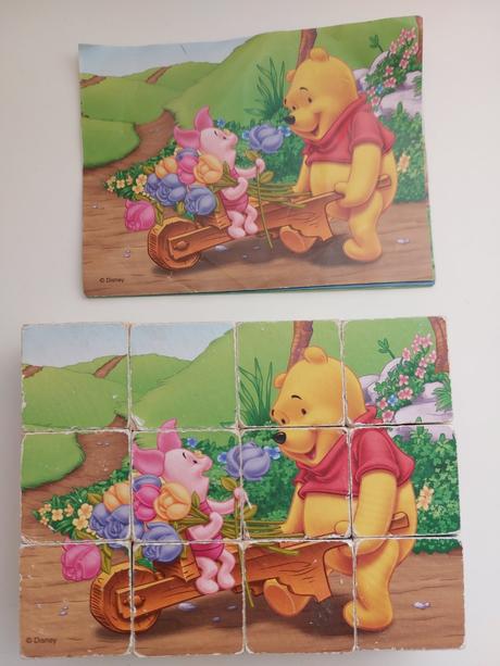 Drevene kocky dino macko pooh 12ks handmade,