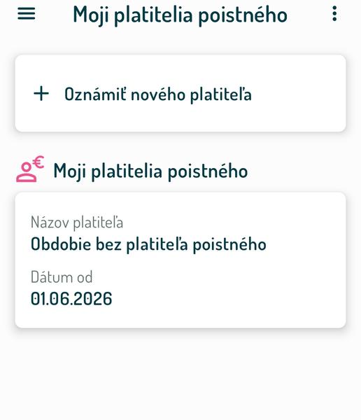 Obdobie bez platiteľa poistného vo VšZP aplikácii
