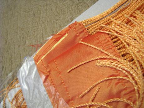 Odstrižok - oranžová šnúrková záclona,