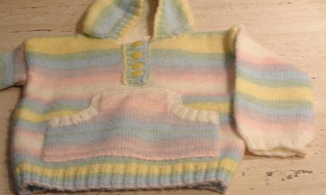 Pletený pulóvrik s kapucňou a klokaním vreckom, 98