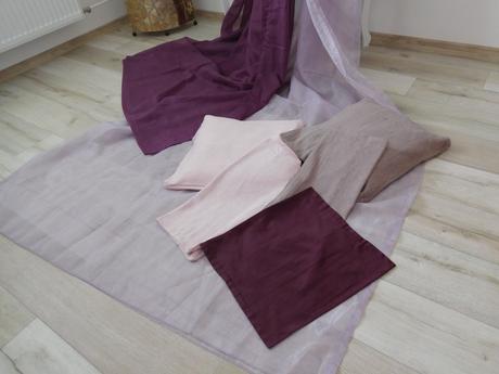 Borievkové záclony + vankúš 5x, v podobnom odtieni, 