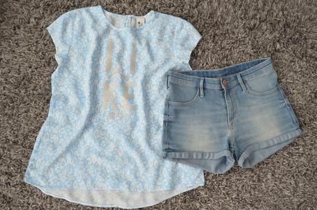 Rifľové kraťasky s tričkom 158-164, h&m,164