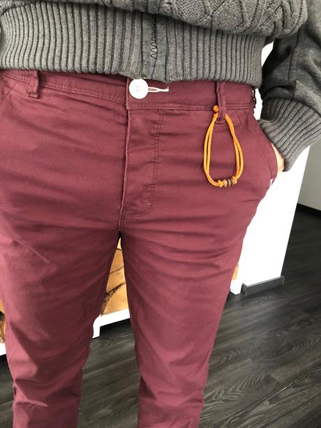 Pánske strech nohavice review bordové, review,m