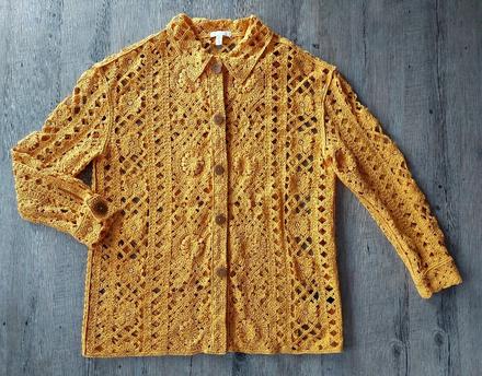 Žltý háčkovaný svetrík, h&m,l