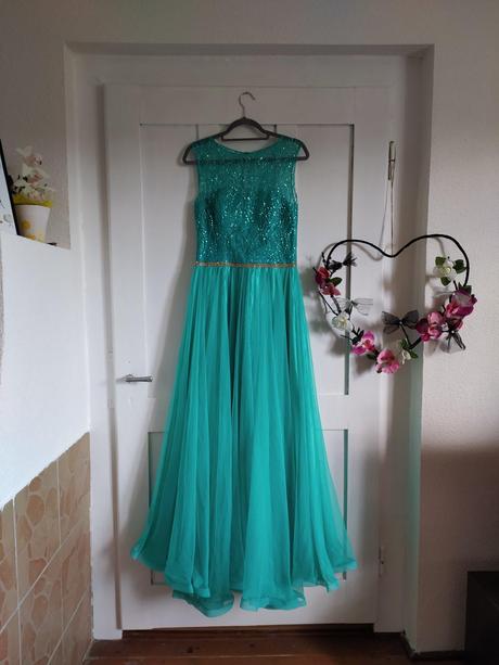 Dámske dlhé tyrkysové spoločenské šaty, 38