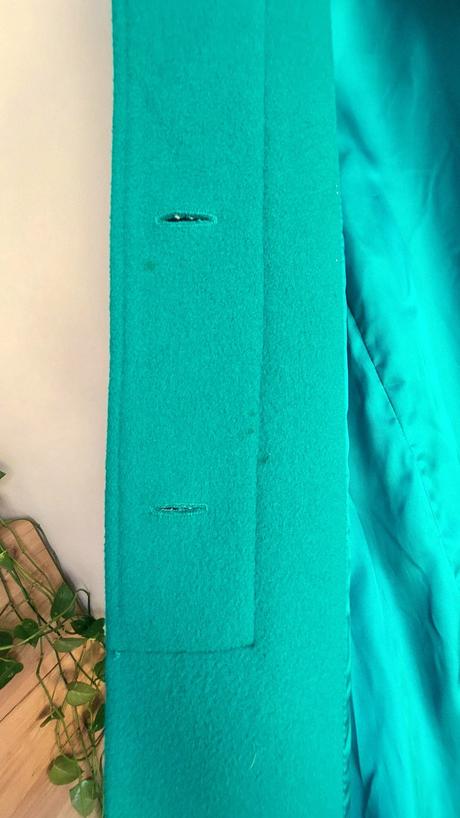 Vintage značkový vlnený smaragdovozelený kabát, m