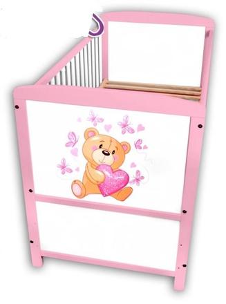 Drevená postieľka ružová s míšom, šírka (cm): 60,dĺžka (cm): 120