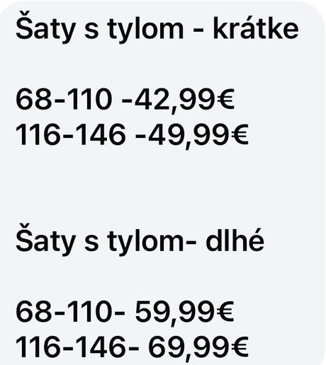 Tylové šaty, 68 - 140