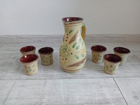 Keramická suprava džbán a 6 pohárikov, 