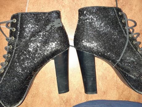 Vysoke členkove čižmičky na platforme, flitrové, 40