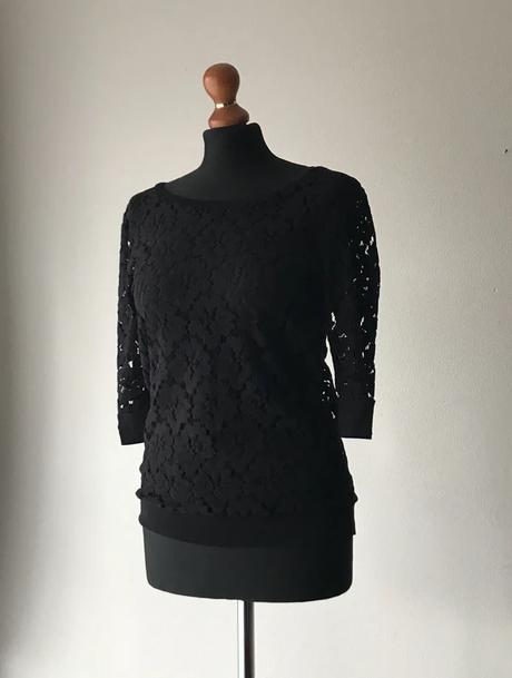 Elegantná čierna čipkovaná blúzka, new look,38