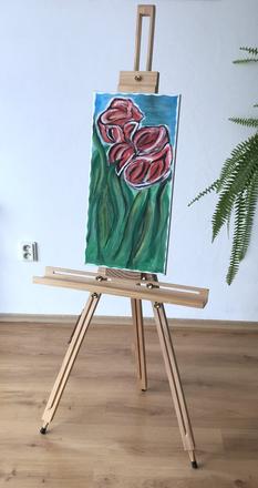 Ručne maľovaný obraz  červené tulipány, 