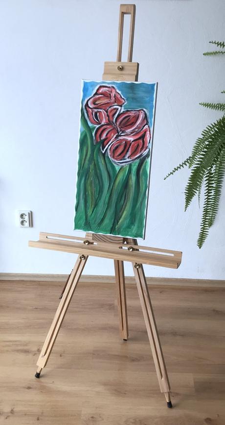 Ručne maľovaný obraz  červené tulipány, 