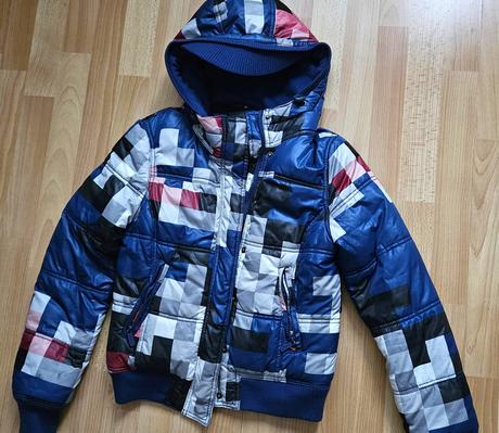 Detska modra zimna bunda s kapucnou, 