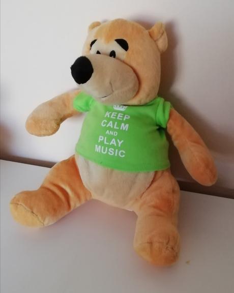 Plyšový medvedík so zeleným tričkom., 